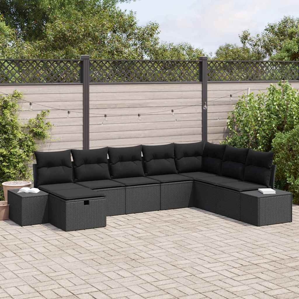 Havesofa Sæt 8 stk. Sort polyrattan