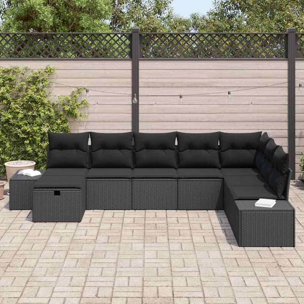 Havesofa Sæt 8 stk. Sort polyrattan