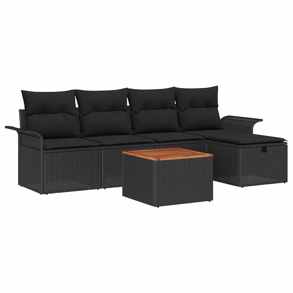 Havesofa Sæt 6 stk. Sort Poly rattan