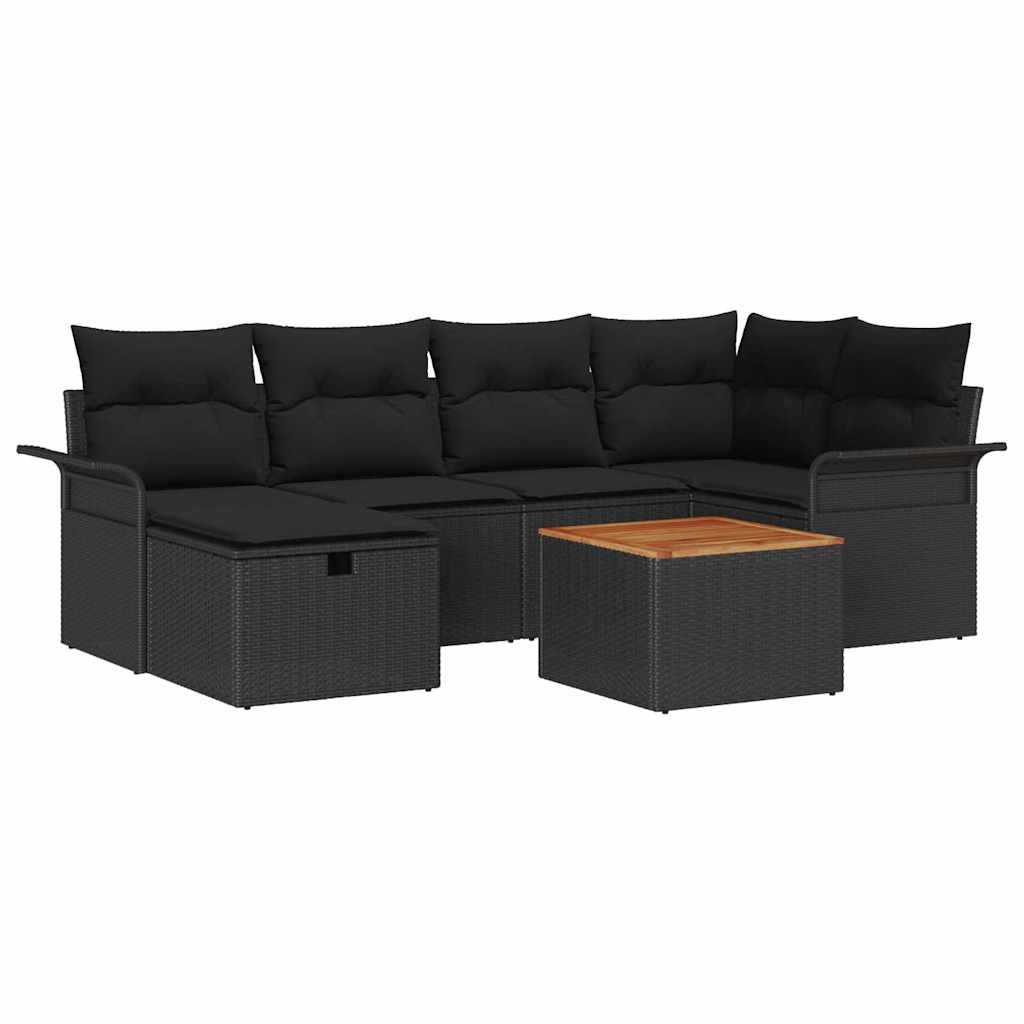 Havesofa Sæt 7 stk. Sort Poly rattan