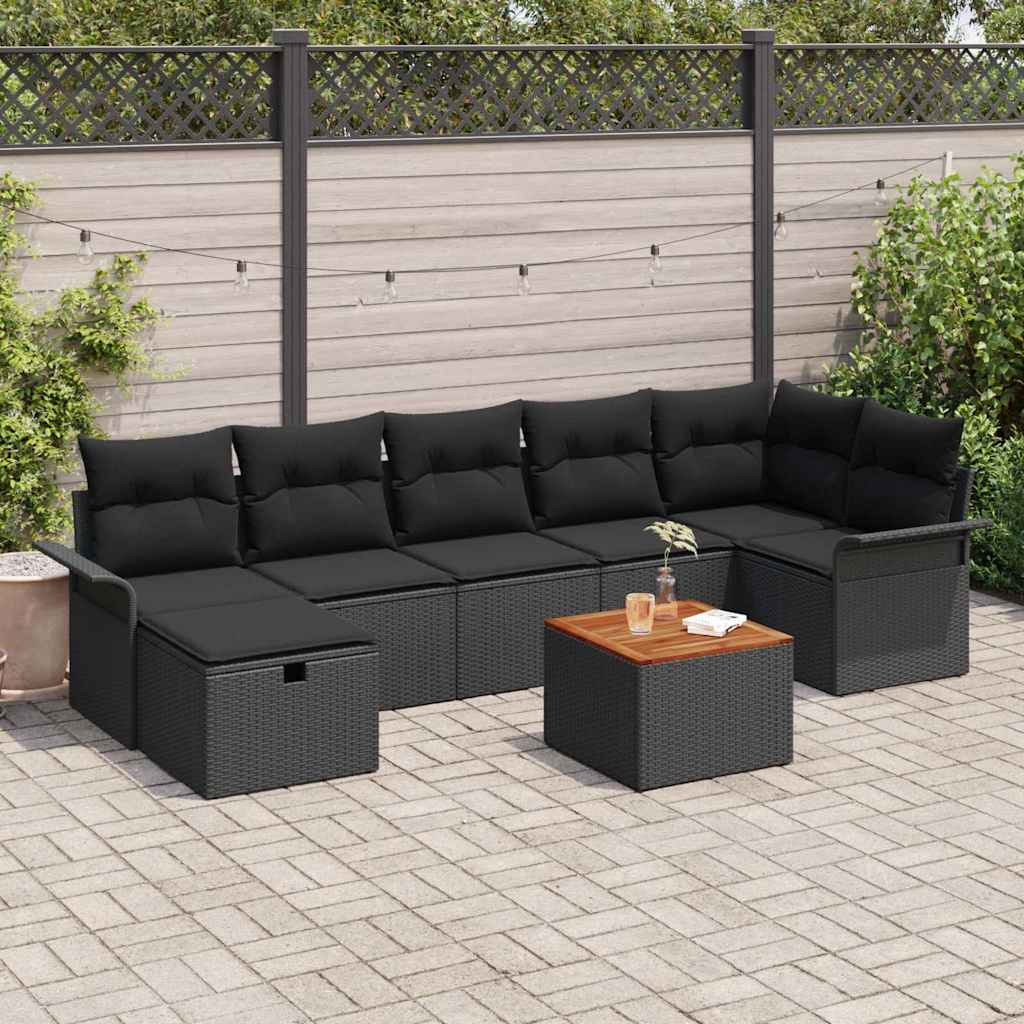 Havesofa Sæt 8 stk. Sort Poly rattan