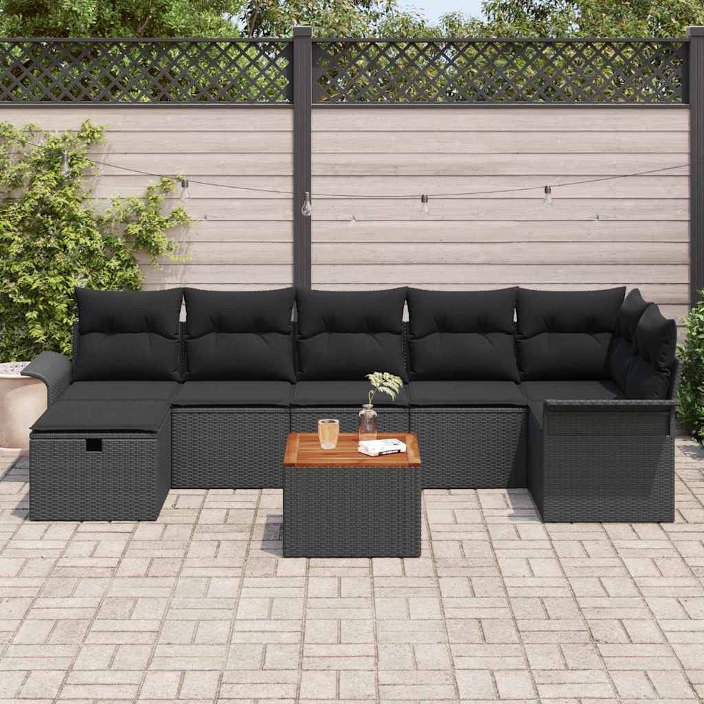 Havesofa Sæt 8 stk. Sort Poly rattan