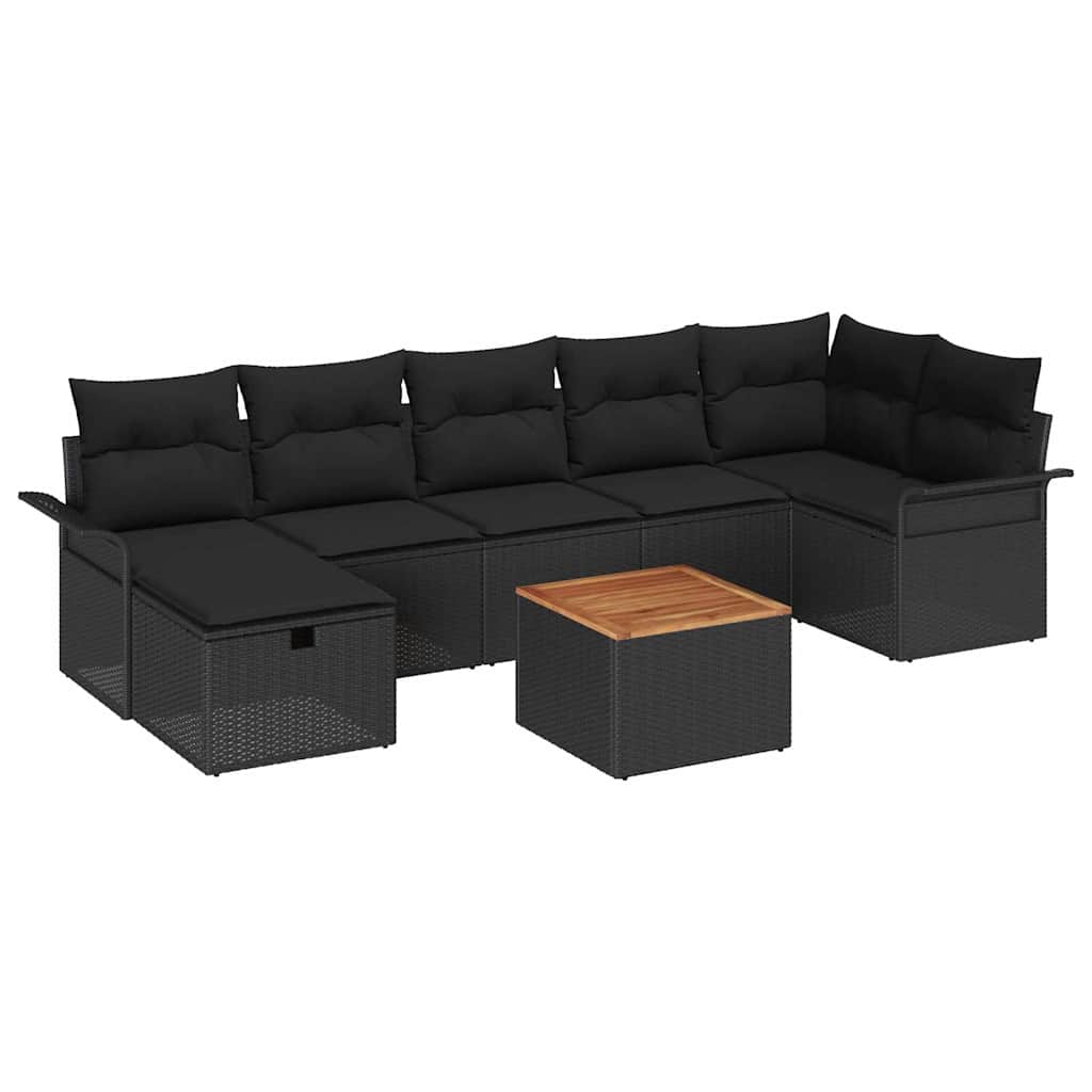 Havesofa Sæt 8 stk. Sort Poly rattan