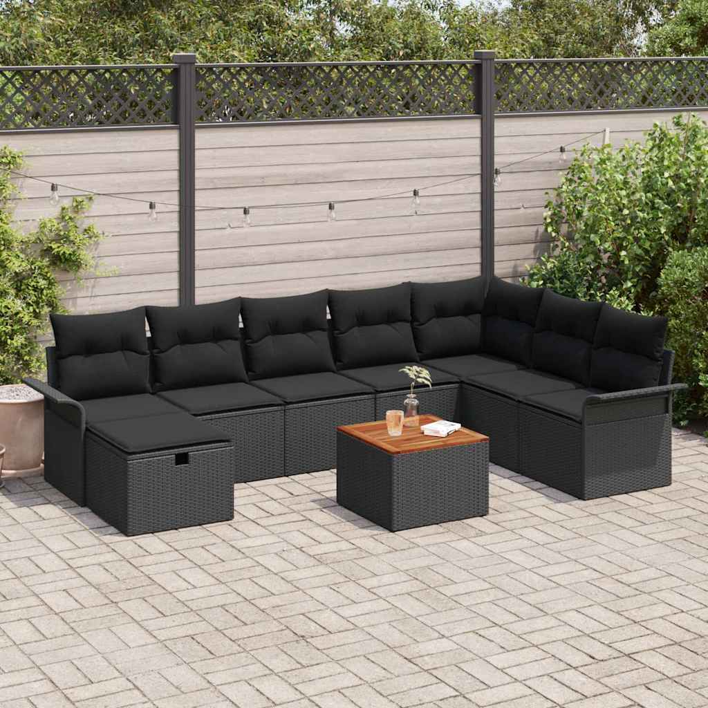 Havesofa Sæt 9 stk. Sort Poly rattan