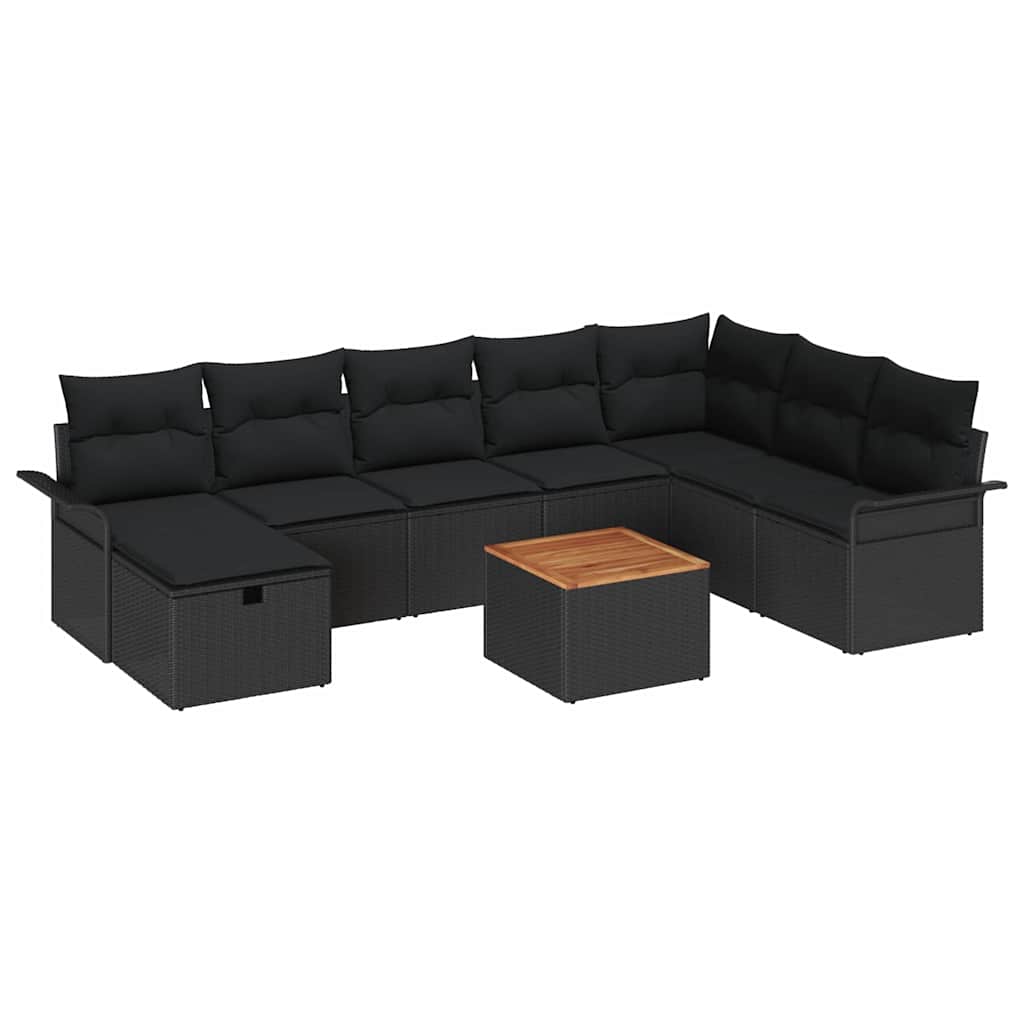 Havesofa Sæt 9 stk. Sort Poly rattan
