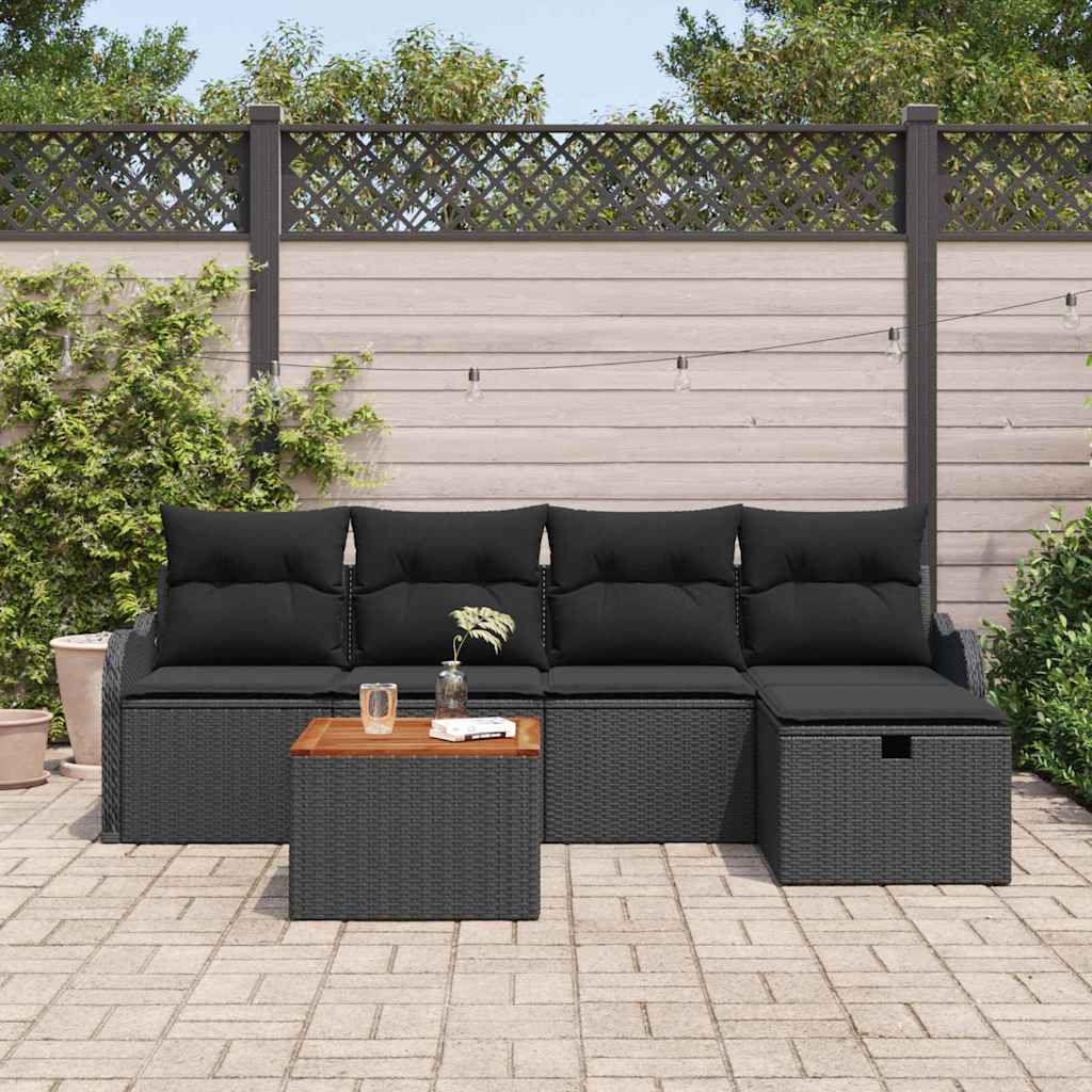 Havesofa Sæt 6 stk. Sort Poly rattan