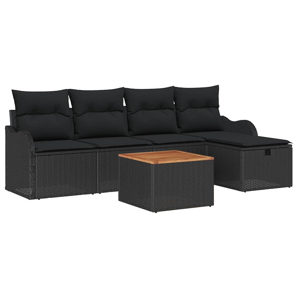 Havesofa Sæt 6 stk. Sort Poly rattan
