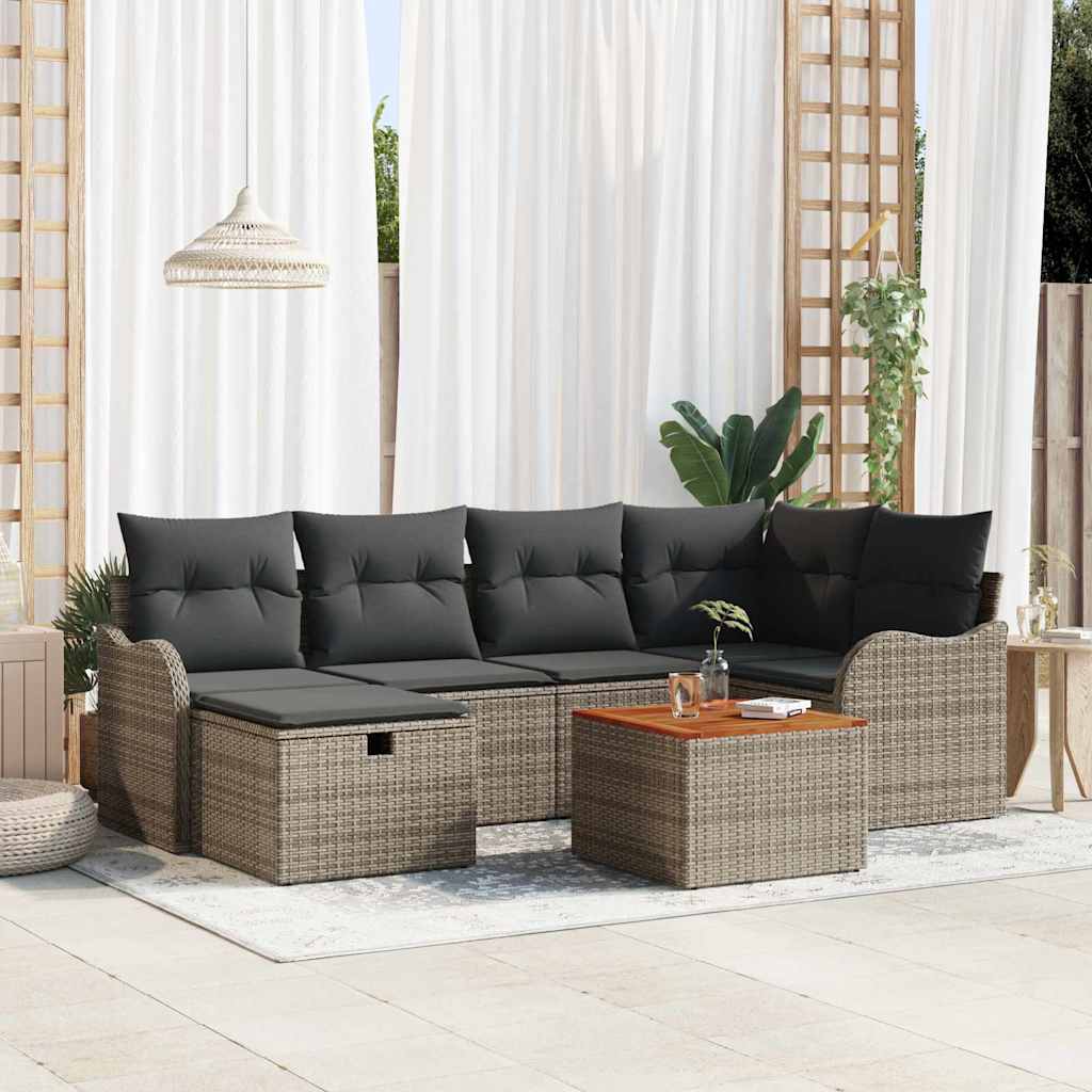 Havesofa Sæt 7 stk. Grå Poly rattan