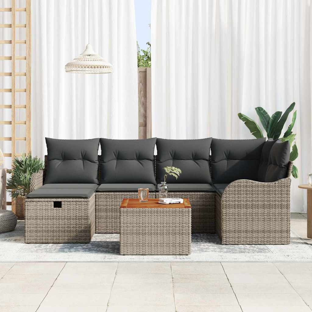 Havesofa Sæt 7 stk. Grå Poly rattan