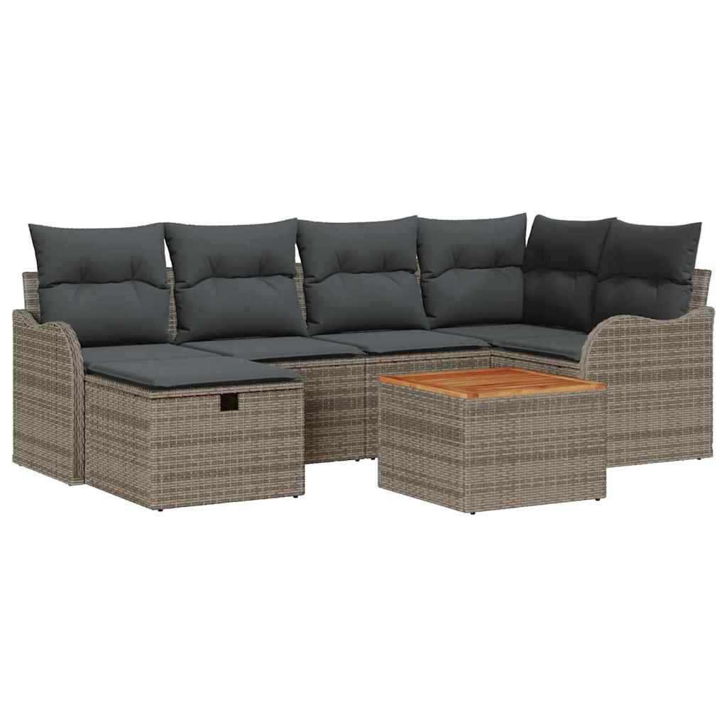 Havesofa Sæt 7 stk. Grå Poly rattan