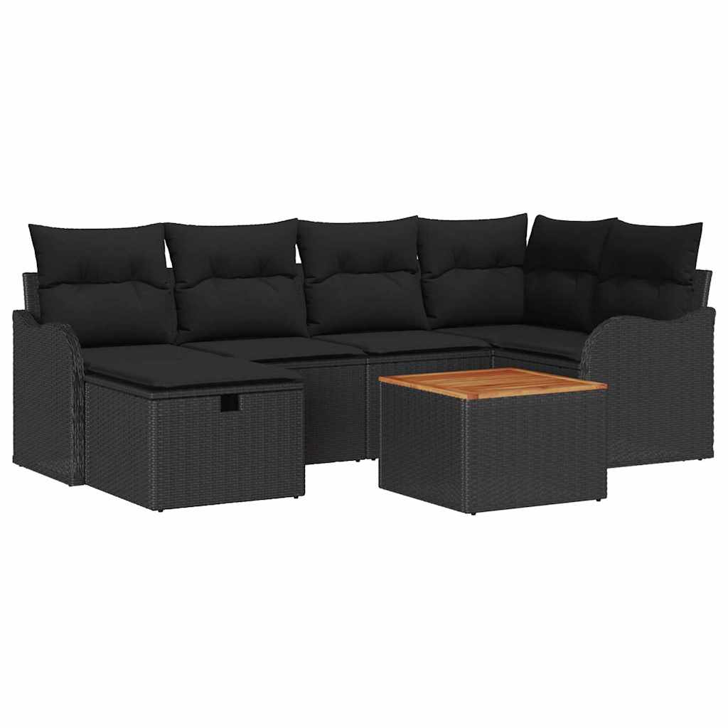 Havesofa Sæt 7 stk. Sort Poly rattan