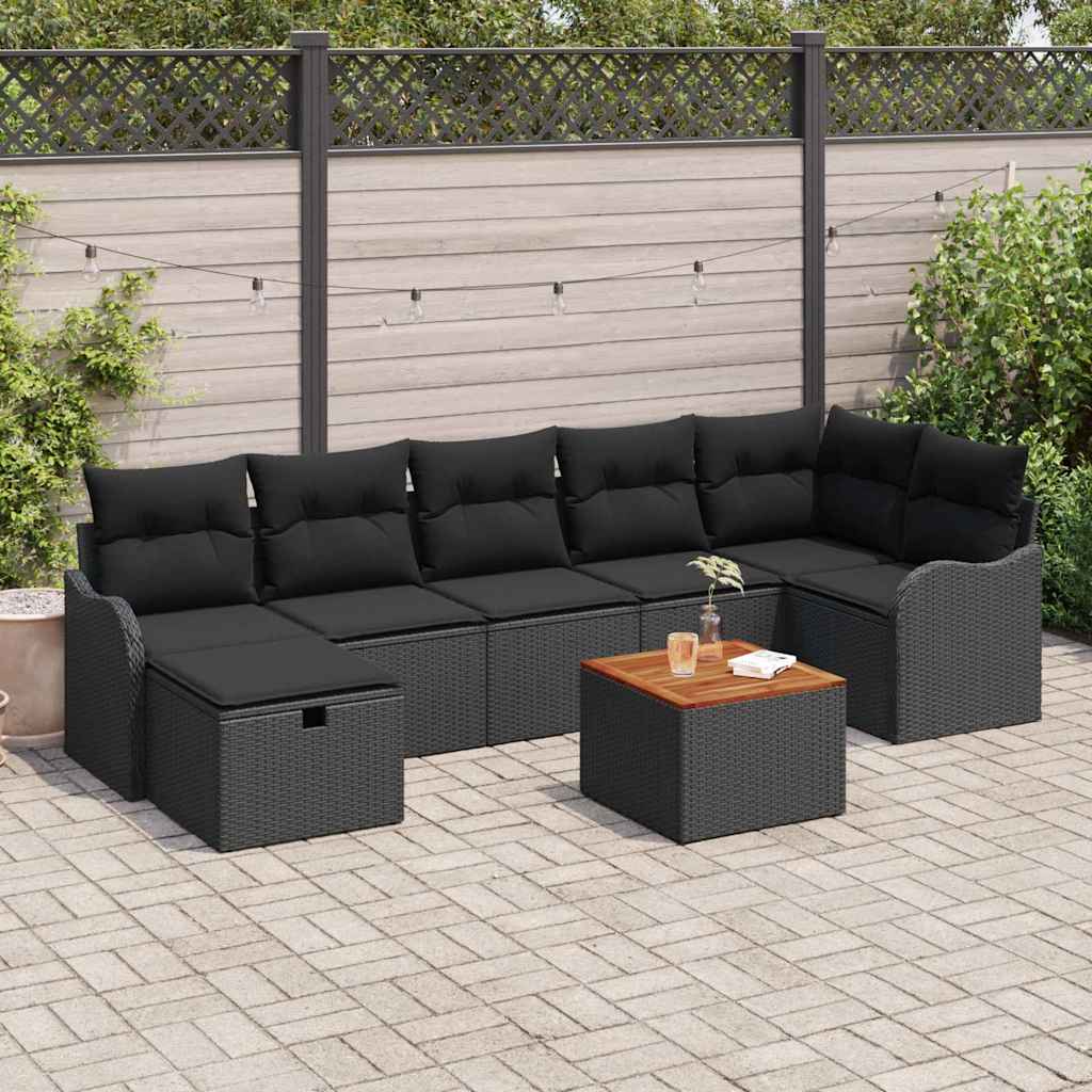 Havesofa Sæt 8 stk. Sort Poly rattan
