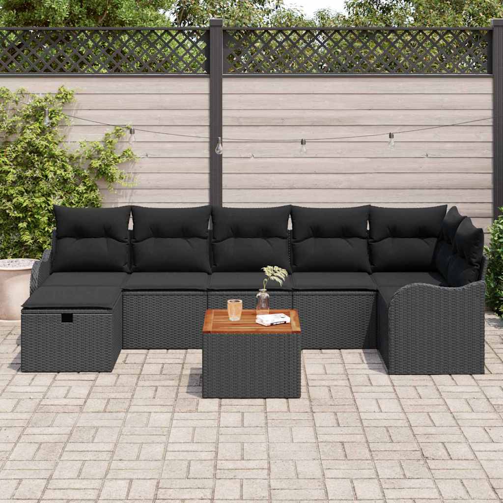 Havesofa Sæt 8 stk. Sort Poly rattan