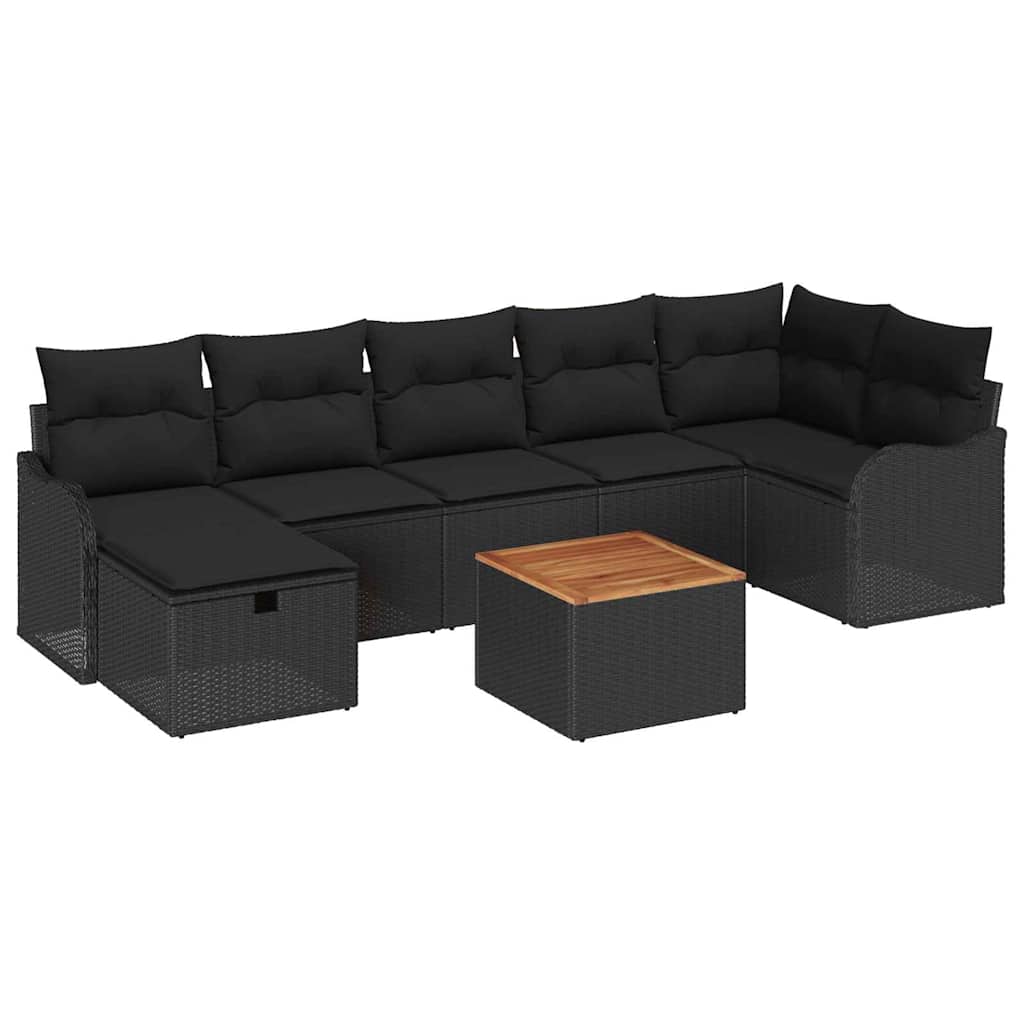 Havesofa Sæt 8 stk. Sort Poly rattan