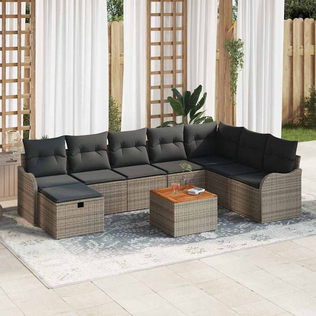 Havesofa Sæt 9 stk. Grå Poly rattan