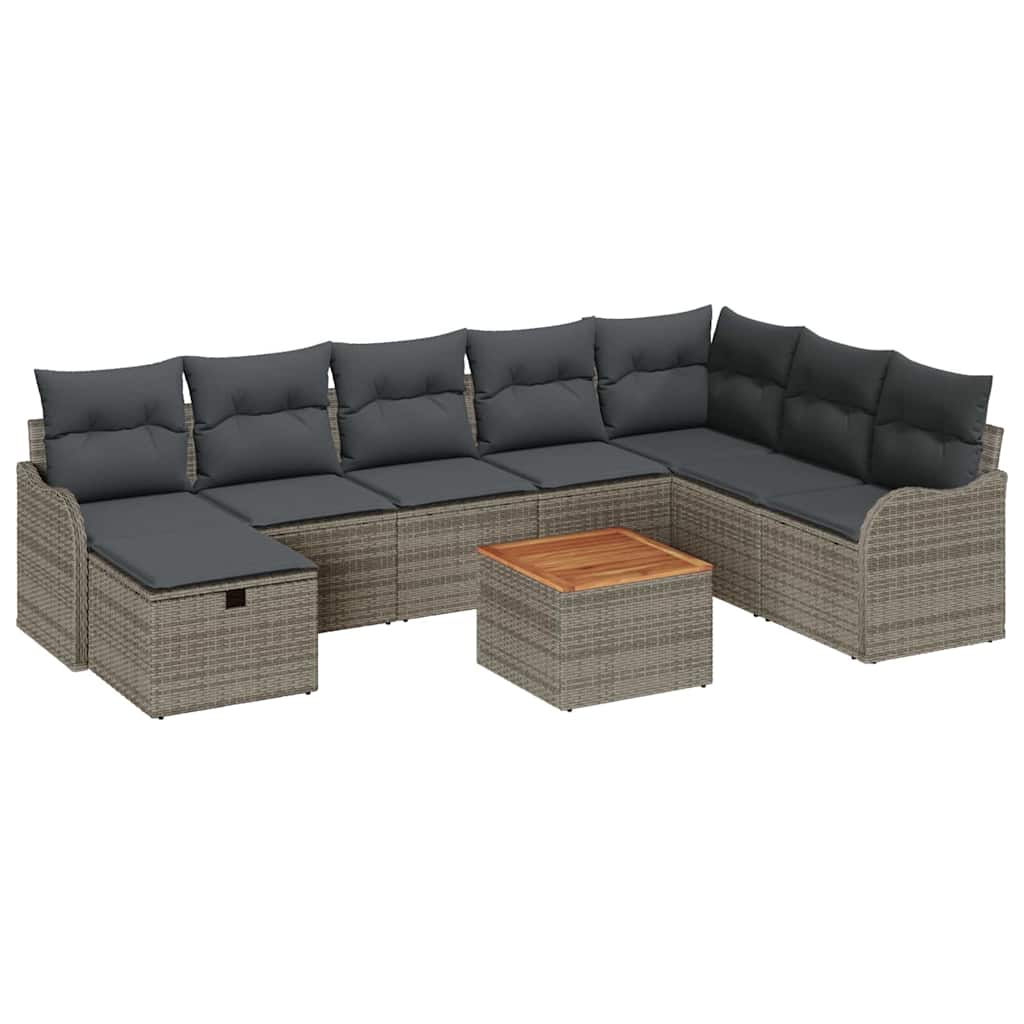 Havesofa Sæt 9 stk. Grå Poly rattan