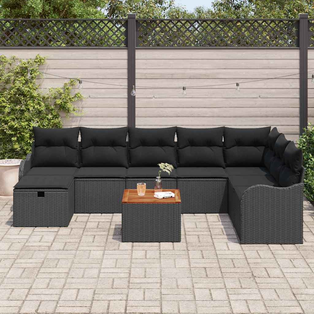 Havesofa Sæt 9 stk. Sort Poly rattan
