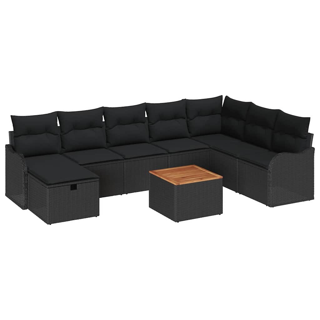 Havesofa Sæt 9 stk. Sort Poly rattan