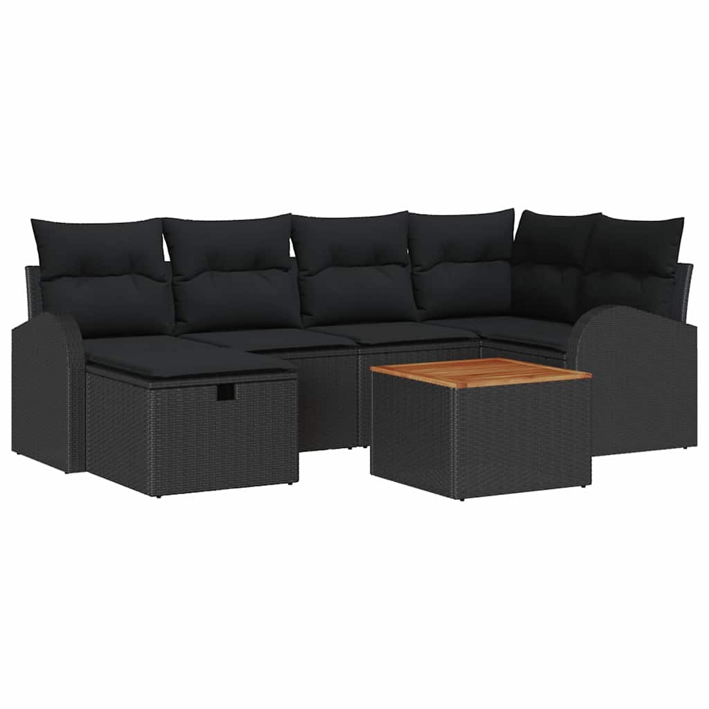 Havesofa Sæt 7 stk. Sort Poly rattan