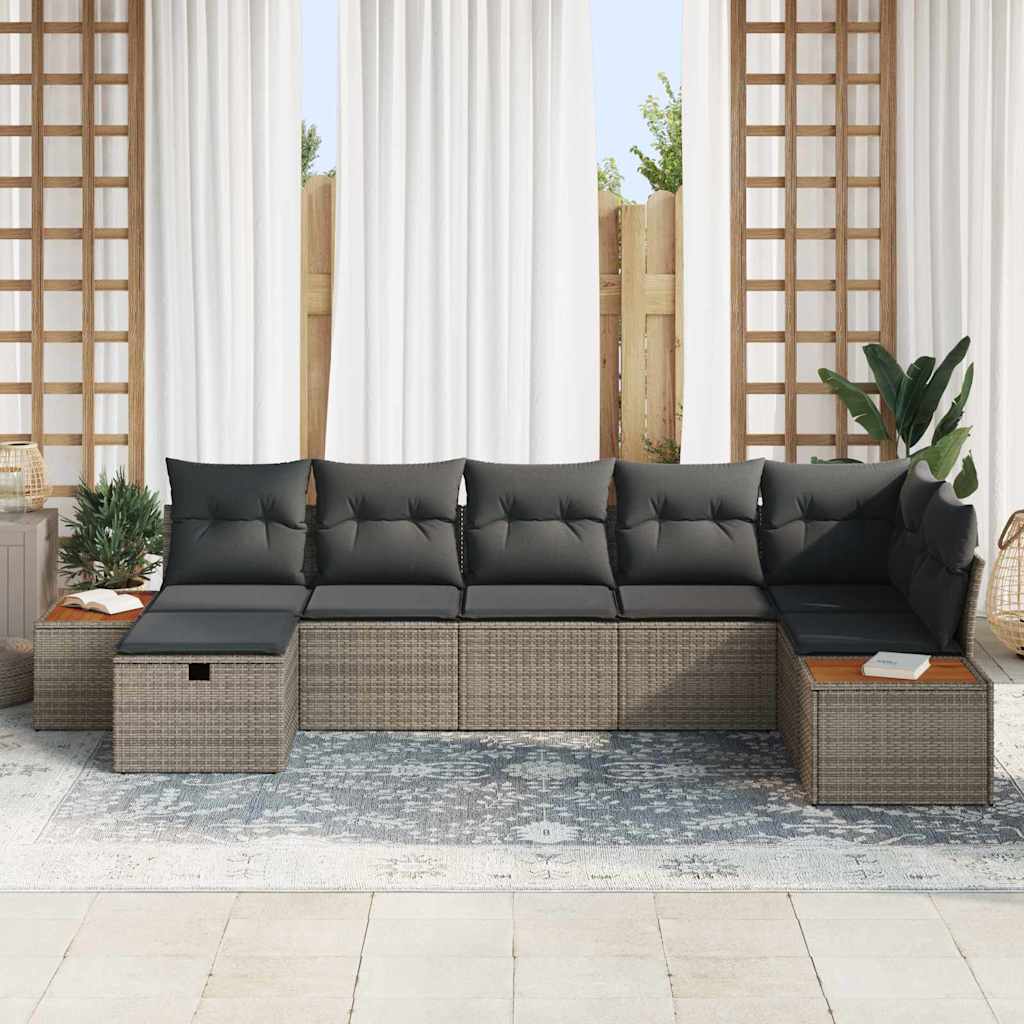Havesofa Sæt med pude 7 pcs Grå Poly rattan