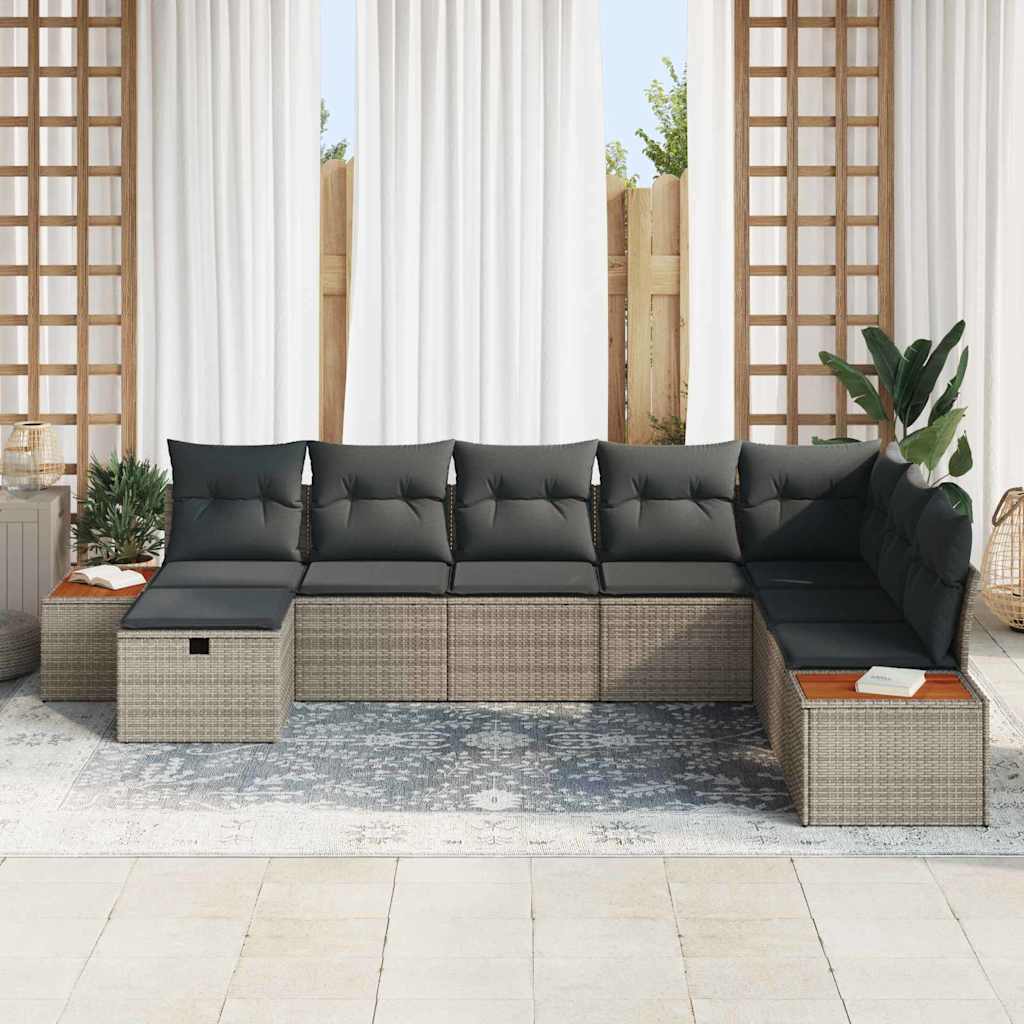 Havesofa Sæt med pude med opbevaring Grå polyrattan