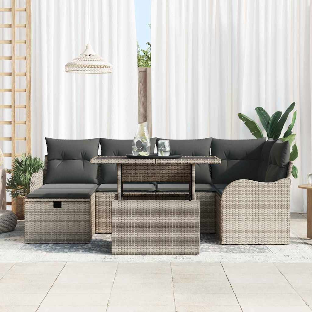 Havesofa Sæt 7 stk. Grå polyrattan