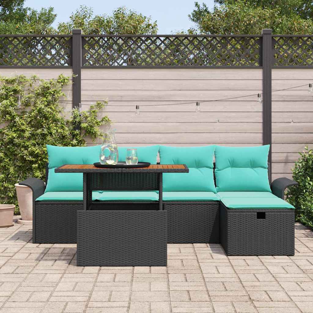Havesofa Sæt 6 stk. Sort polyrattan