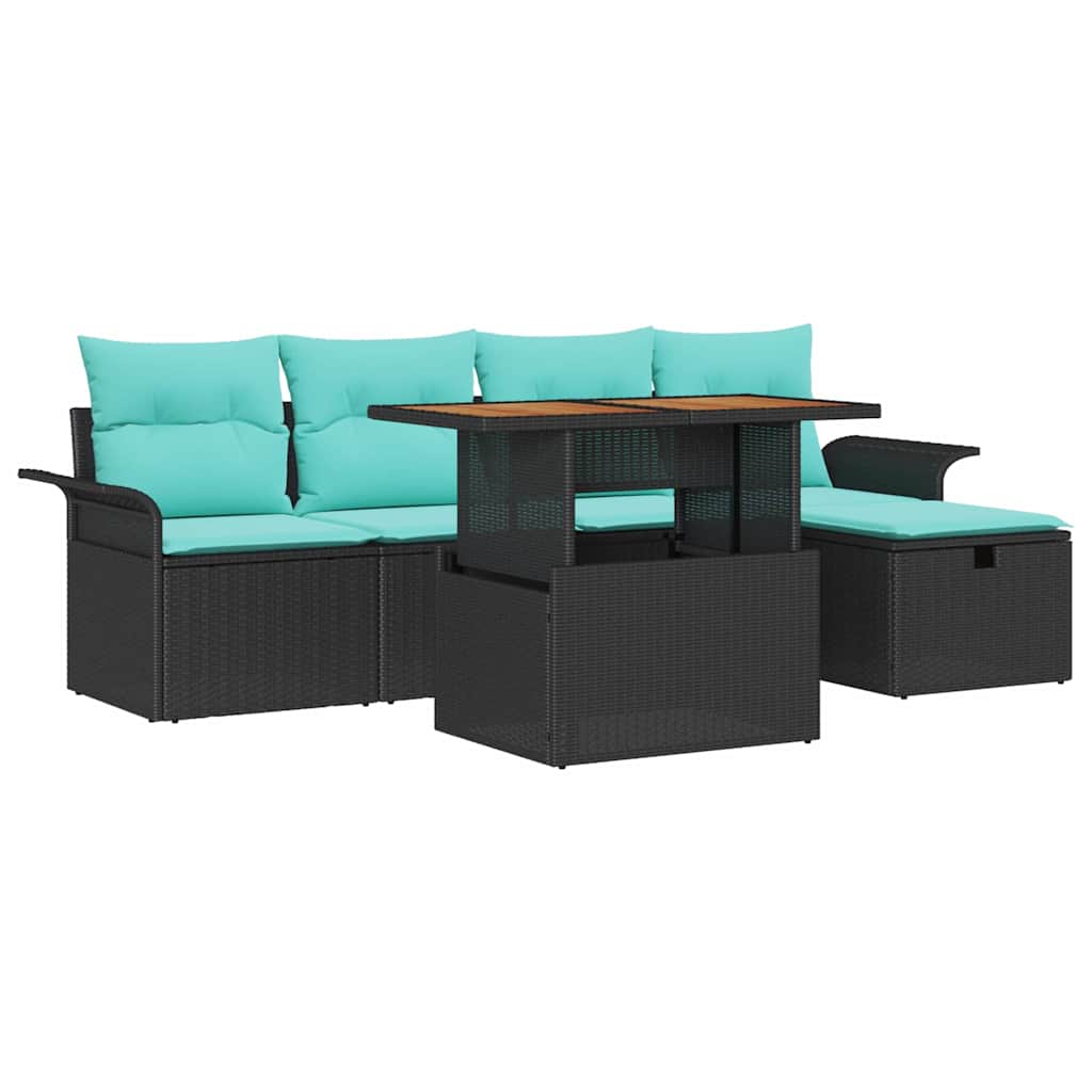 Havesofa Sæt 6 stk. Sort polyrattan