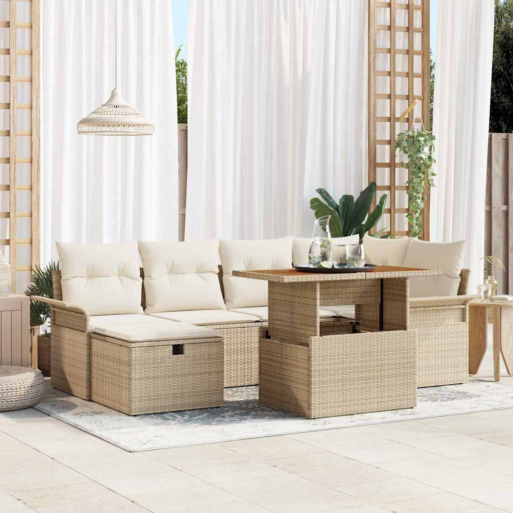 Havesofa Sæt 7 stk. Beige polyrattan