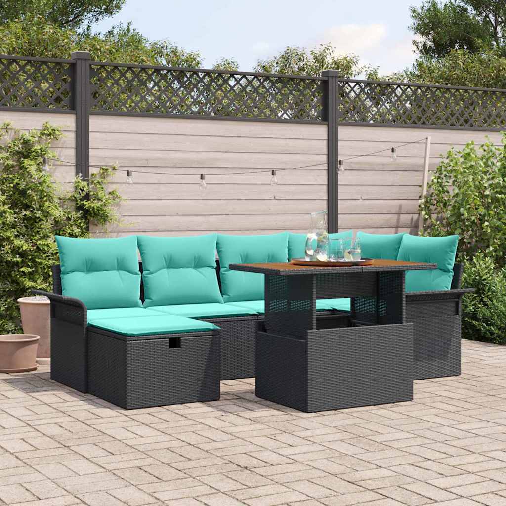 Havesofa Sæt 7 stk. Sort polyrattan