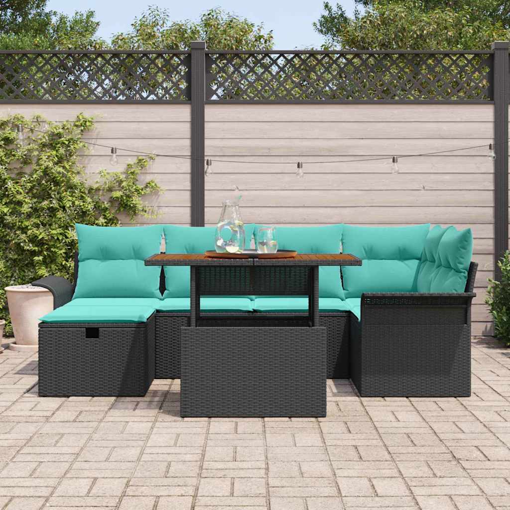 Havesofa Sæt 7 stk. Sort polyrattan