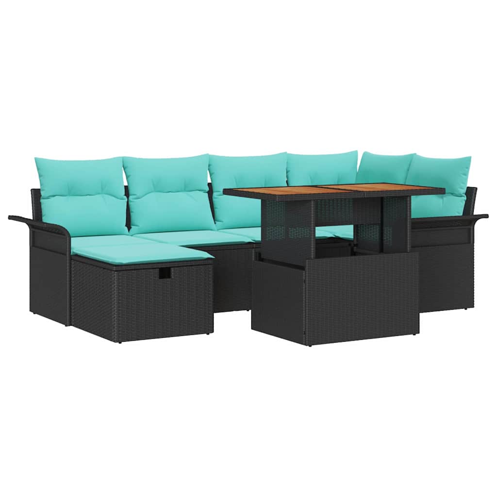 Havesofa Sæt 7 stk. Sort polyrattan