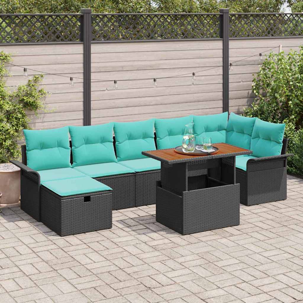 Havesofa Sæt 8 stk. Sort polyrattan