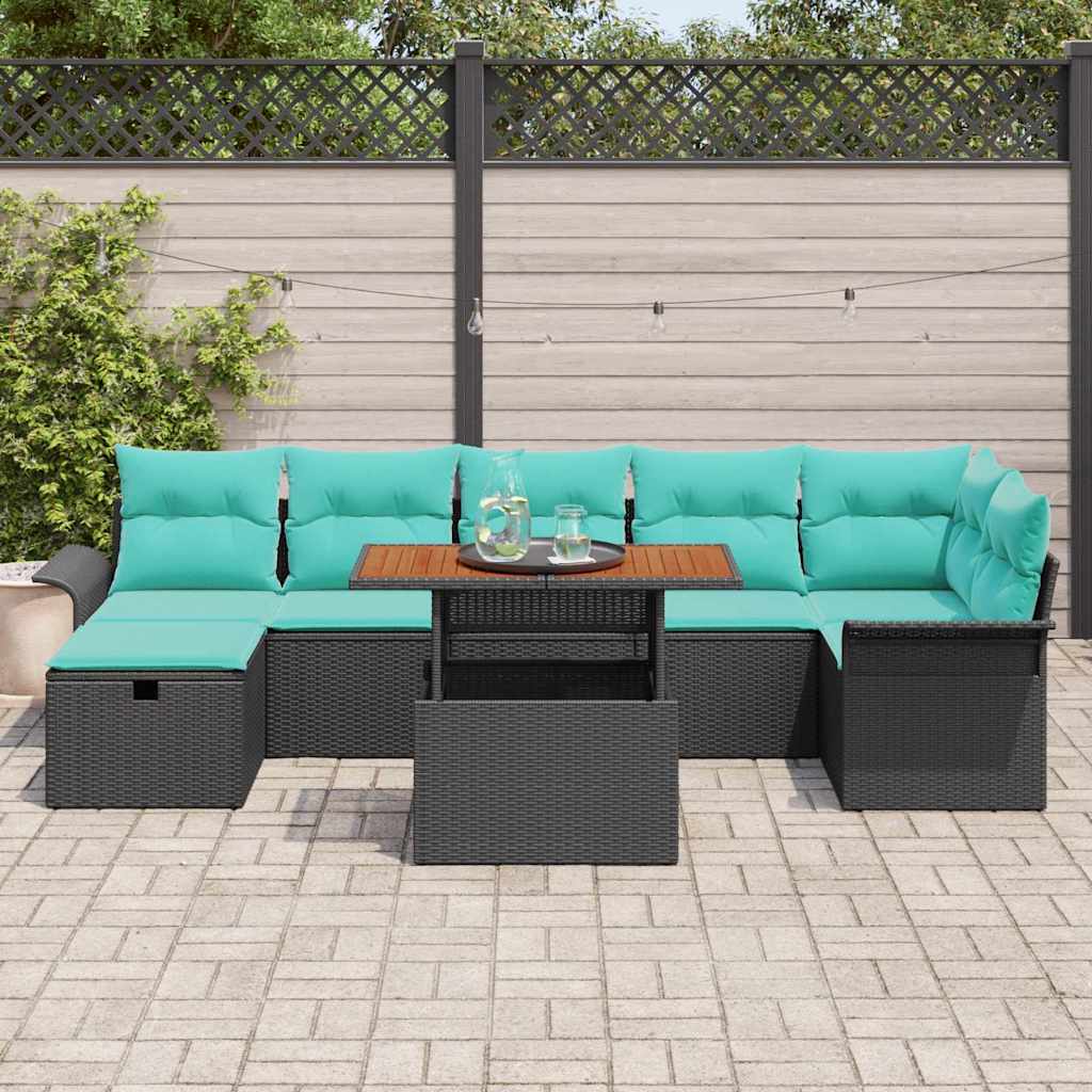 Havesofa Sæt 8 stk. Sort polyrattan