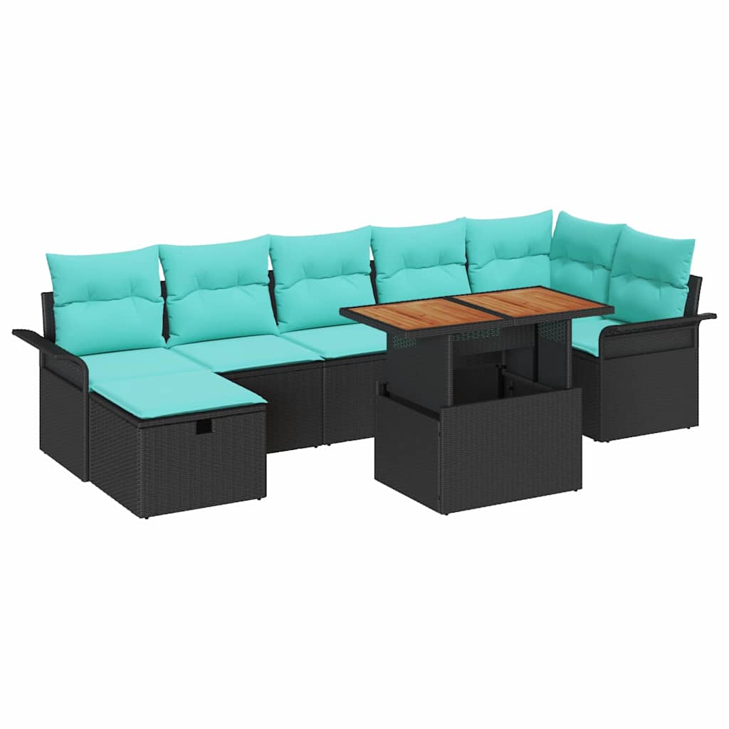 Havesofa Sæt 8 stk. Sort polyrattan