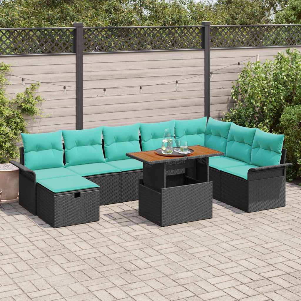 Havesofa Sæt 9 stk. Sort polyrattan