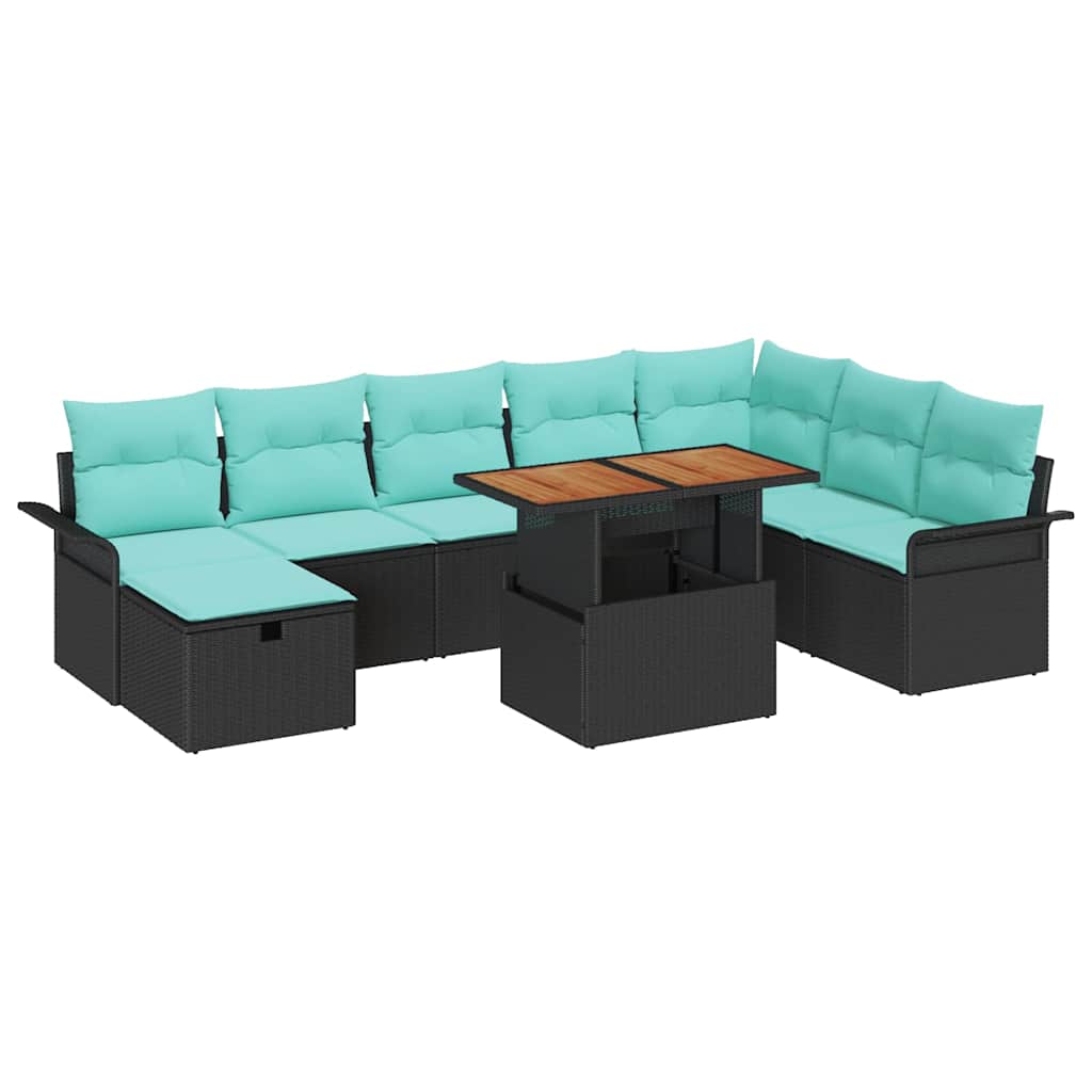 Havesofa Sæt 9 stk. Sort polyrattan