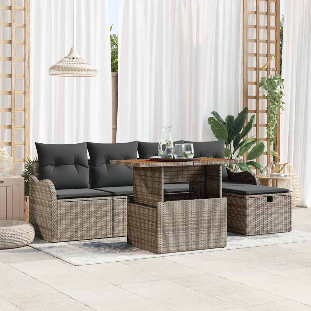 Havesofa Sæt 6 stk. Grå polyrattan