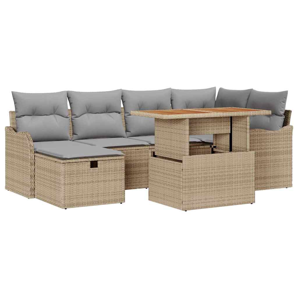 Havesofa Sæt 7 stk. Beige polyrattan