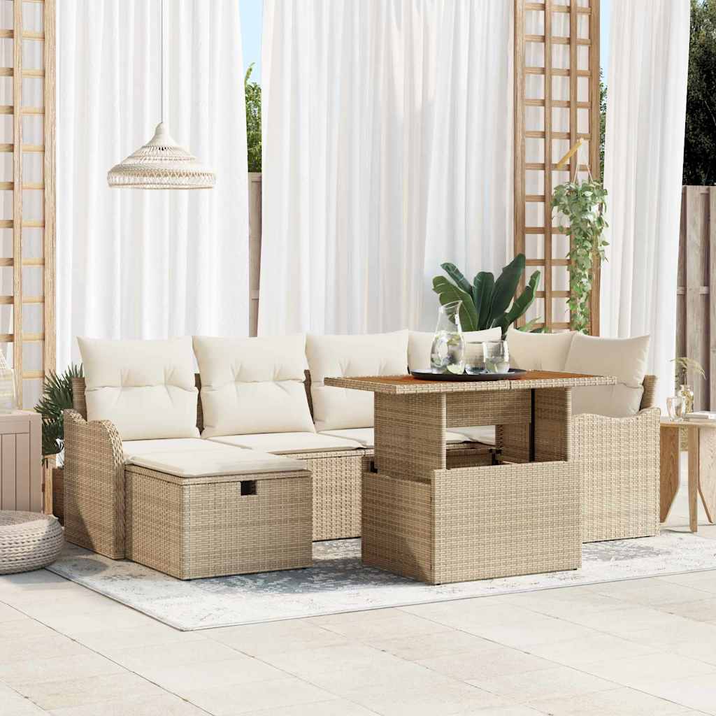 Havesofa Sæt 7 stk. Beige polyrattan