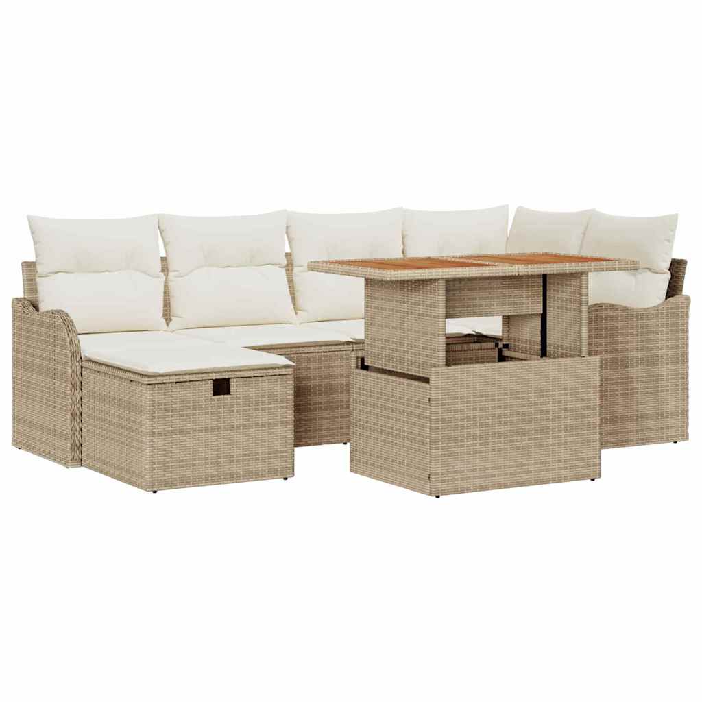 Havesofa Sæt 7 stk. Beige polyrattan