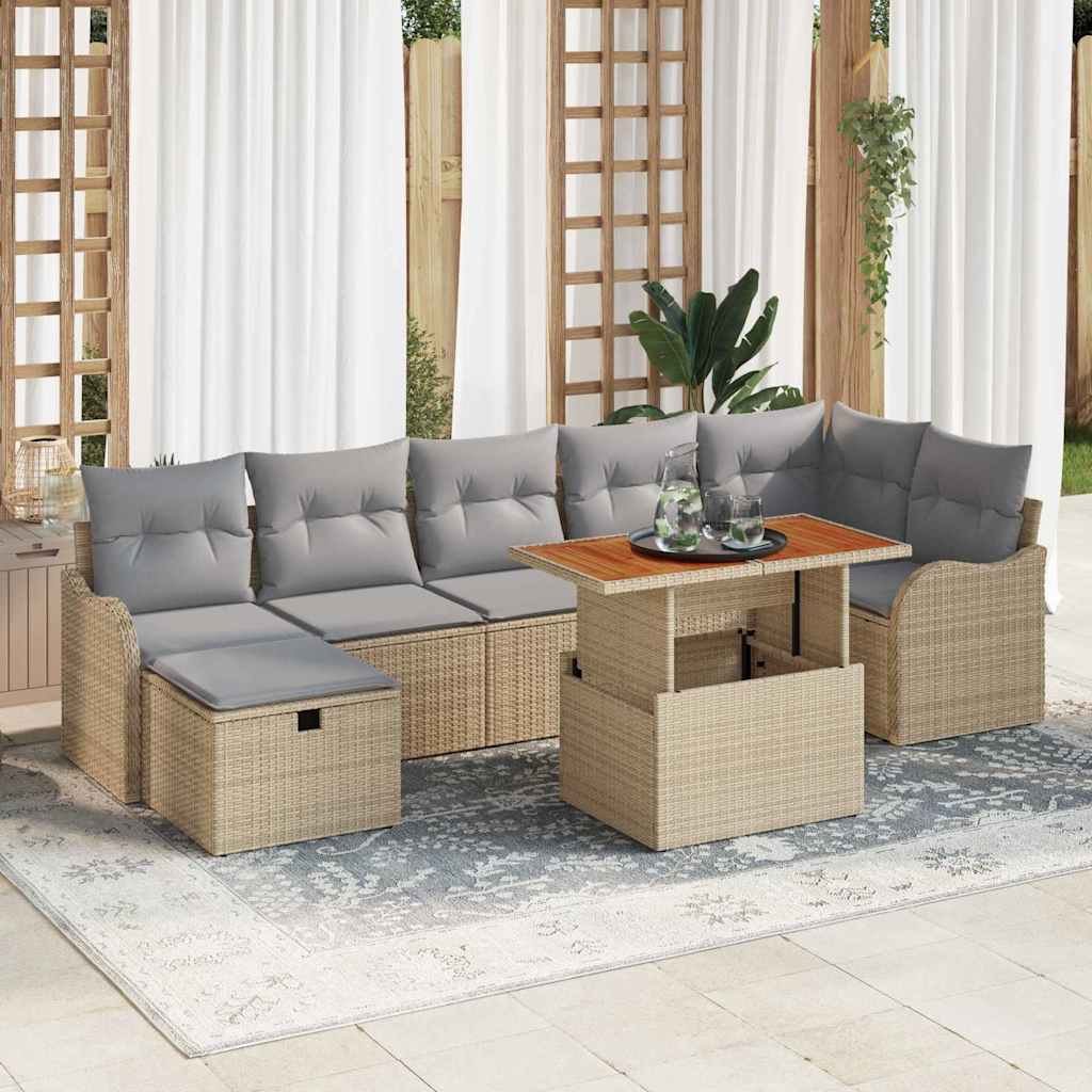 Havesofa Sæt 8 stk. Beige Poly rattan