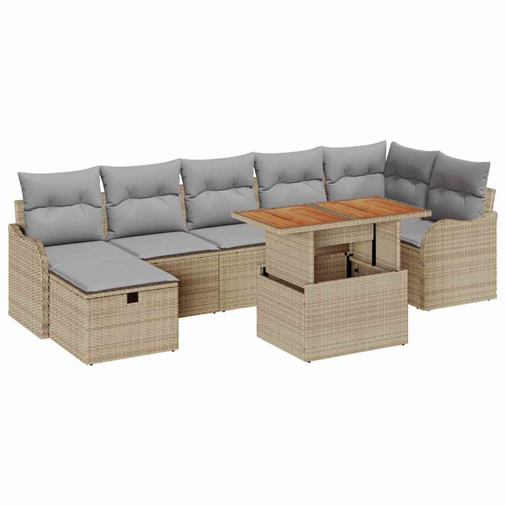 Havesofa Sæt 8 stk. Beige Poly rattan