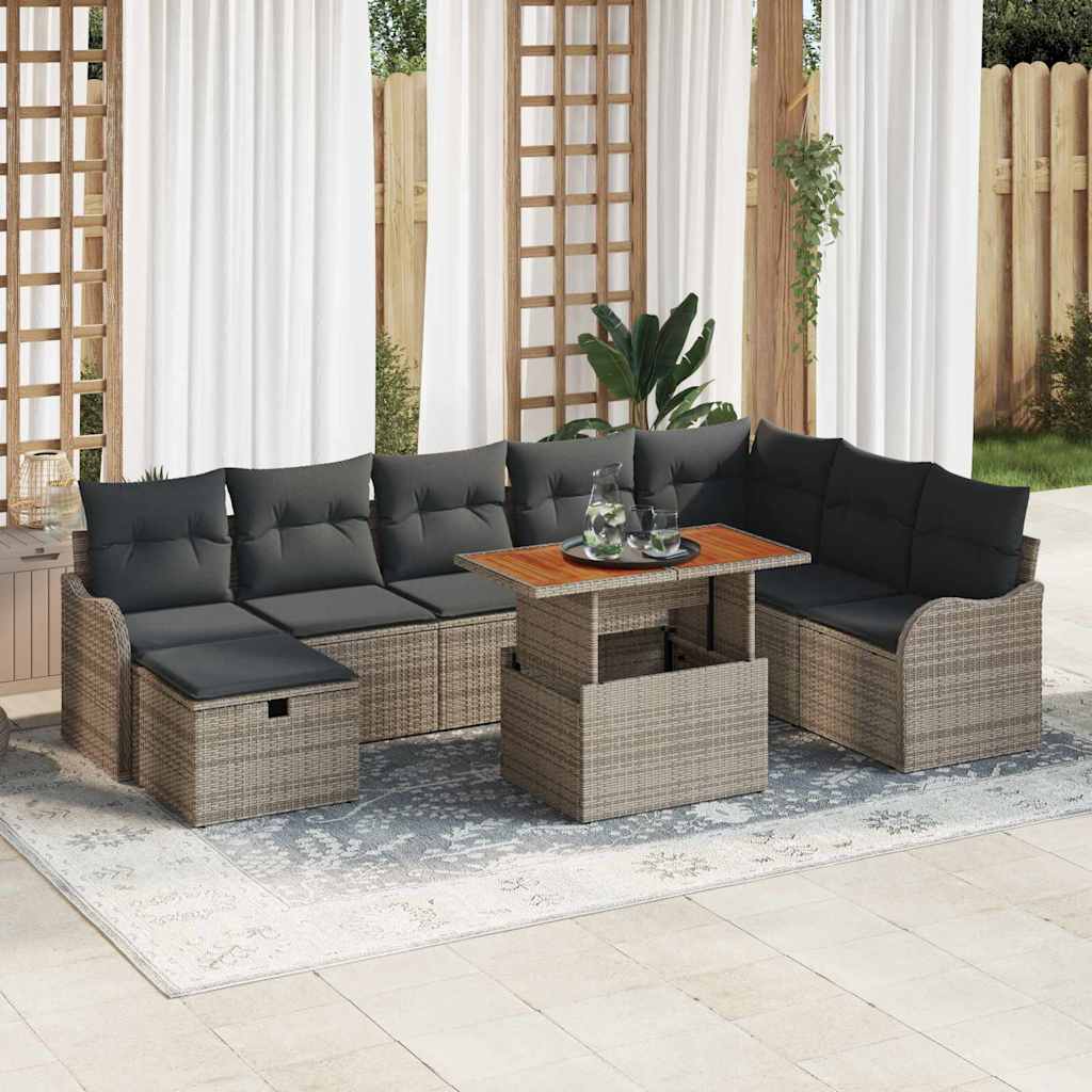 Havesofa Sæt 9 stk. Grå polyrattan