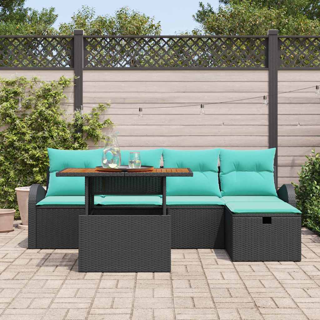 Havesofa Sæt 6 stk. Sort polyrattan