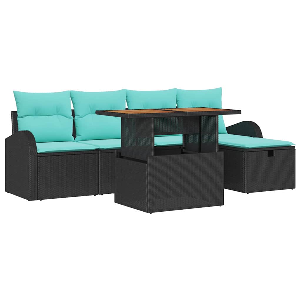 Havesofa Sæt 6 stk. Sort polyrattan
