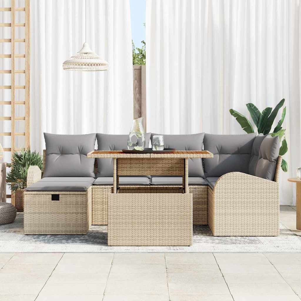 Havesofa Sæt 7 stk. Beige polyrattan