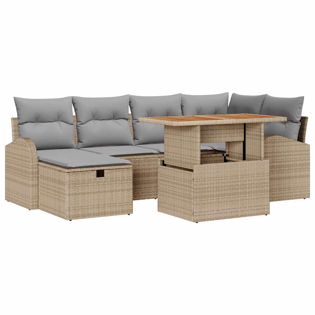 Havesofa Sæt 7 stk. Beige polyrattan