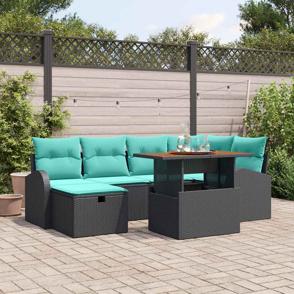Havesofa Sæt 7 stk. Sort polyrattan
