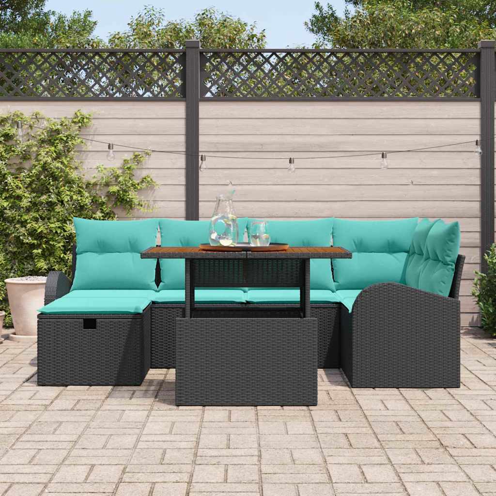 Havesofa Sæt 7 stk. Sort polyrattan